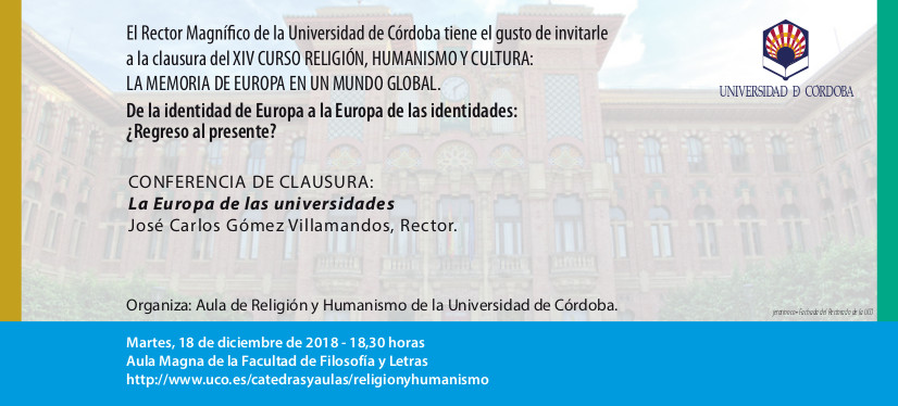 CONFERENCIA RECTOR CLAUSURA CICLO RELIGION Y HUMANISMO 2018