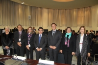 El Comit Ejecutivo de la Sectorial de Secretarios Generales junto al rector de la UCO, Jos Carlos Gmez Villamandos y la secretaria general, Carmen Balbuena, al inicio de las jornadas.