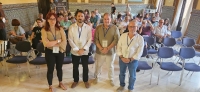 De izquierda a derecha, María Fernández, secretaria de la agrupación; Fernando Peci, presidente; Juan Manuel Ruiz, ponente de CEIT Los Pedroches; y Manuel Barco, tesorero de la agrupación